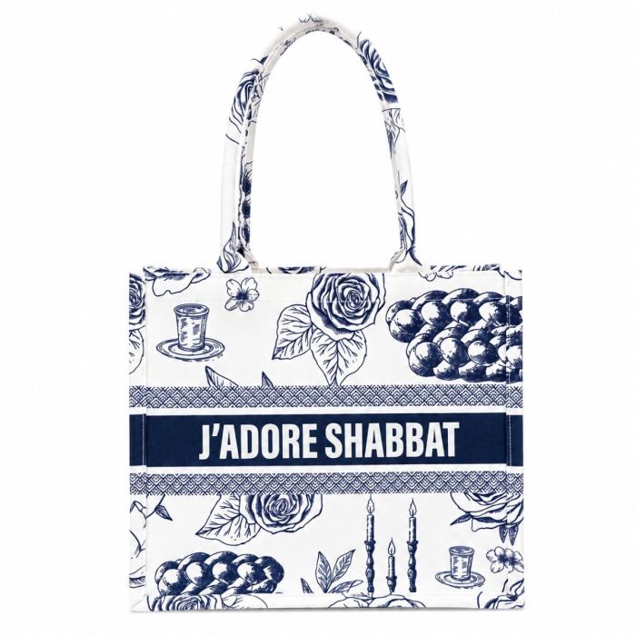 J'adore Shabbat blue polyester cotton canvas tote bag