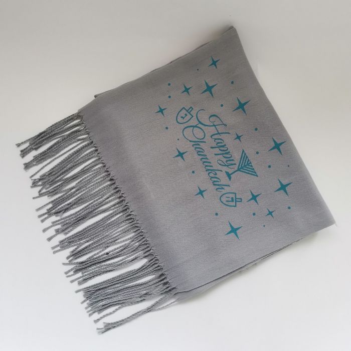 Grey Chanukah scarfs With happy Chanukah symbol and star