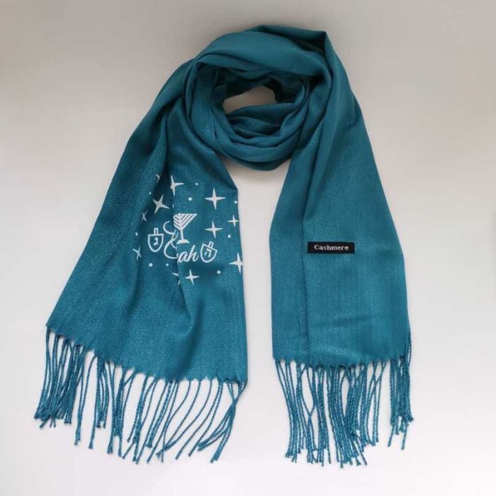 Blue Chanukah scarfs With happy Chanukah symbol - Jewish Traditional Chanukah 
