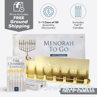 Prepacked Tin Mivtzoim Menorah Kit With Tall 5" Candles - 50/Case [FREE USA GROUND SHIPPING]
