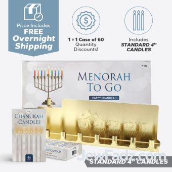 Prepacked Tin Mivtzoim Menorah Kit With Standard 4" Candles - 60/Case [FREE OVERNIGHT USA SHIPPING]
