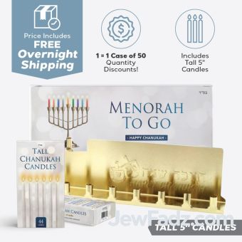 Prepacked Tin Mivtzoim Menorah Kit With Tall 5" Candles - 50/Case [FREE OVERNIGHT USA SHIPPING]