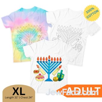 XLarge ADULT Chanukah Tshirt - Color / Tie-Dye your own
