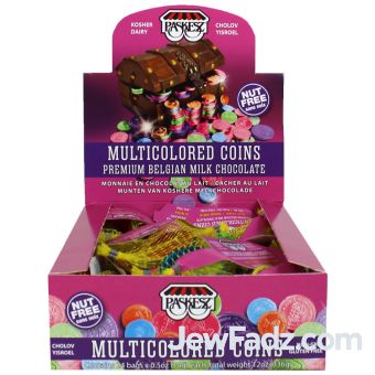 Milk Multi Colored Chocolate Coins - Paskesz Nut Free 24 bags in box