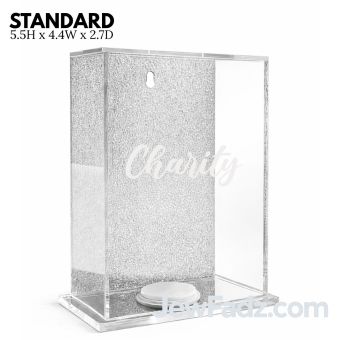 Silver Lucite Acrylic Tzedakah Box - With Charity Logo