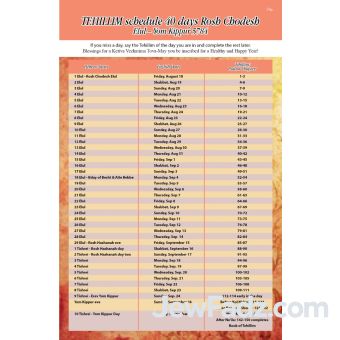 5.5 x 8.5 Elul Tehillim chart