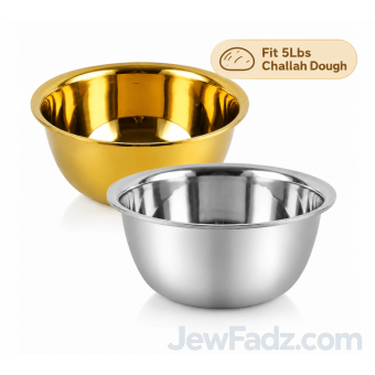 Gold and silver 5-quart stainless steel kitchen mixing bowls