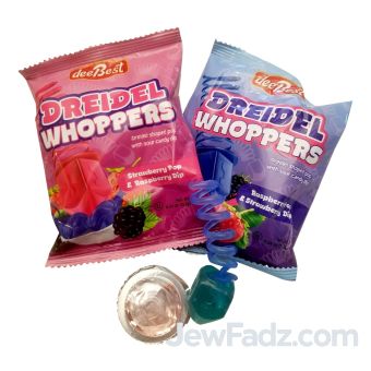 Individually wrapped Dreidel Whoppers Spring Lolipop Dip for Chanukah - Strawberry & Raspberry Assorted