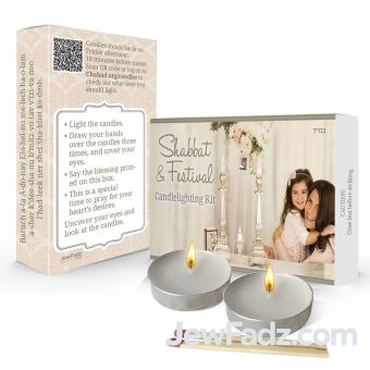 Beige - 'Traditional' Neshek Candlelighting Kit [w/ 2 Tealights + Matches + Striker]