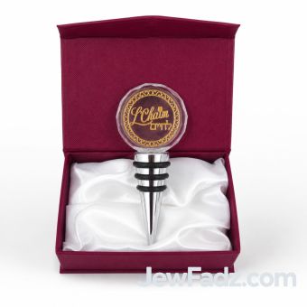 L'Chaim Crystal Wine Stopper with Burgundy Gift Box