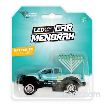 LED LIGHT UP CAR MENORAH ON PICKUP TRUCK - Turquoise / White