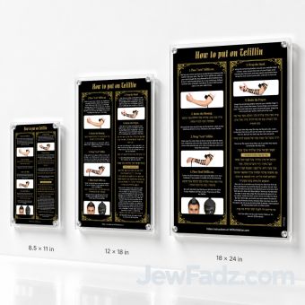 Acrylic How to put on Tefillin Sign  - 3 Sizes!