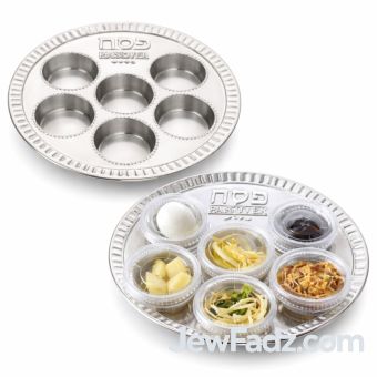 Durable Deep 3oz Pocket Traditional Silver-Like Plastic Seder Plate & Lid