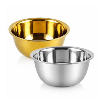 Gold and silver 5-quart stainless steel kitchen mixing bowls