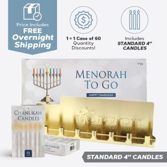 Prepacked Tin Mivtzoim Menorah Kit With Standard 4" Candles - 60/Case [FREE OVERNIGHT USA SHIPPING]