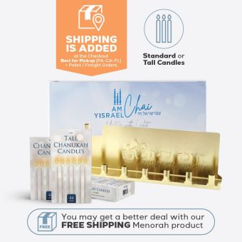 Am Yisrael Chai Tin Mivtzoim Menorah Kits With Tall or Standard Candles
