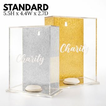 Lucite Wall-Hanging or Free Standing Acrylic Tzedakah Box - with Charity logo