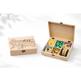 Filled Wooden Yerushalayim Tea Box -Elegant Option 2 (Option to ship individually to recipient)