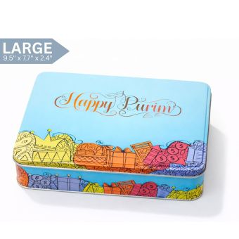 EMPTY - Large Happy Purim Shaloch Manos Tin Container