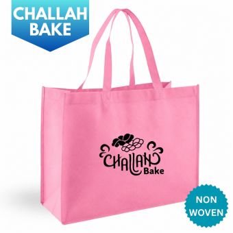 Challah Bake Nonwoven tote bag with black logo
