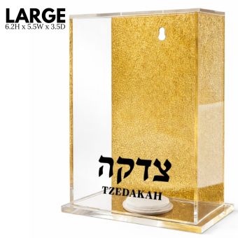 Lucite Wall-Hanging or Free Standing Larger Gold Acrylic Charity Box 6.2H x 3.5W x 5.5L - Comes Individually Packed in a Clear PVC Box