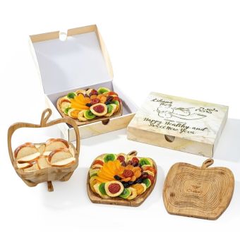 Rosh Hashanah Shana Tova gift box with apple tray and dried fruit