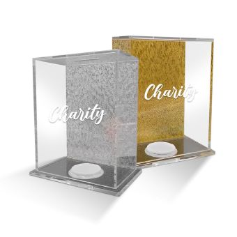 Lucite Wall-Hanging or Free Standing Acrylic Tzedakah Box - with Charity logo