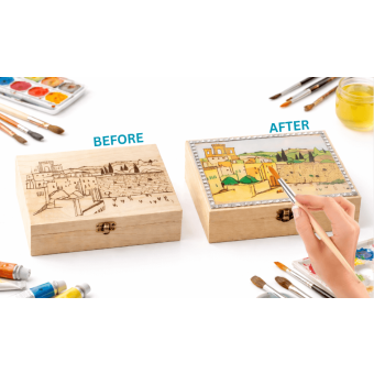 Large 6 Section Jerusalem Art Wooden Tea Box - Color & Decorate Your Own
