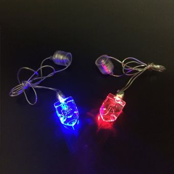 LED Light-Up Chanukah Dreidel Necklace glowing in blue and red