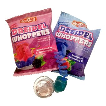 Individually wrapped Dreidel Whoppers Spring Lolipop Dip for Chanukah - Strawberry & Raspberry Assorted