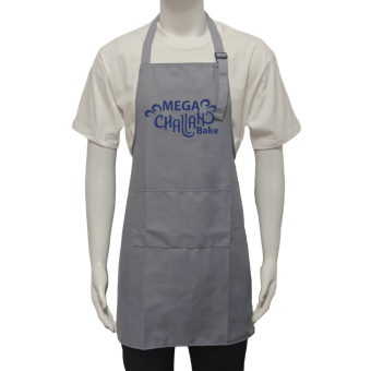 Grey Cotton Mega Challah Bake Apron with Blue Writing