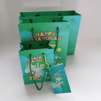 Chanukah green gift bag 3 sizes - JewFadz