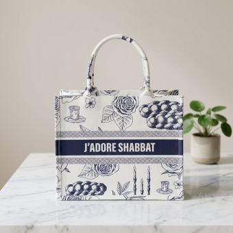 J'adore Shabbat blue polyester cotton canvas tote bag