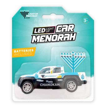 LED LIGHT UP CAR MENORAH ON PICKUP TRUCK - White / Blue