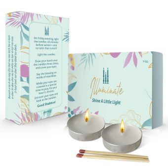 Light Blue Illuminating Neshek Candlelighting Kit with 2 tealights and matches