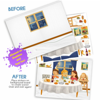 NEW!! Rosh Hashana Dinner Reusable Sticker Scene - Allowed on Shabbos and Yom Tov - Ship from the West Coast