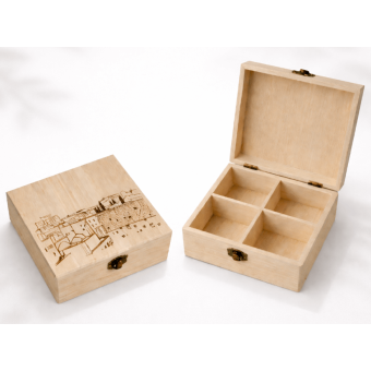 Small Wooden Purim Tea Box – Jerusalem & Western Wall Design