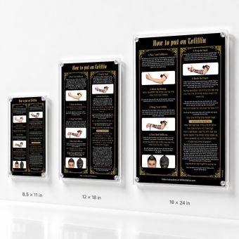 Acrylic How to put on Tefillin Sign  - 3 Sizes!