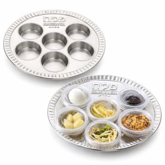 Durable Deep 3oz Pocket Traditional Silver-Like Plastic Seder Plate & Lid