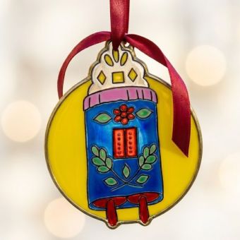 Painted Torah suncatcher ornament with stained-glass effect, perfect for Jewish kids' craft or holiday window decor