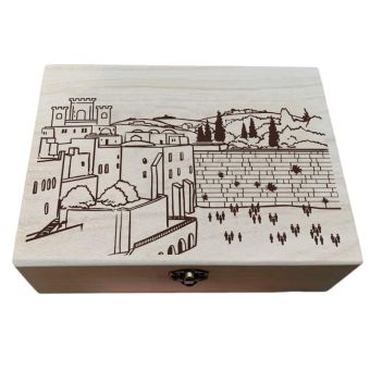 Wooden Mishloach Manos Box with Jerusalem and Temple Design