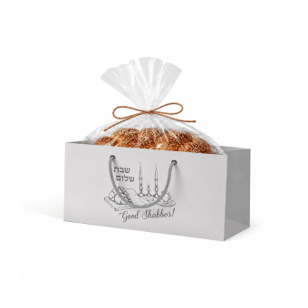 NEW! STRONGER Silver-Edged Shabbat Shalom Gift Bags 5 H x 11 W x 4 D (Shortest)