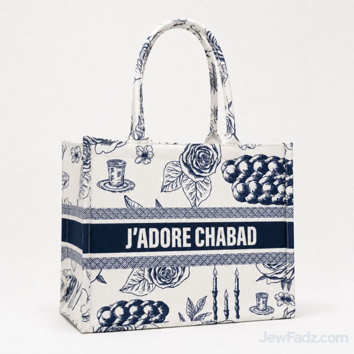 J'Adore Chabad blue and white canvas tote bag