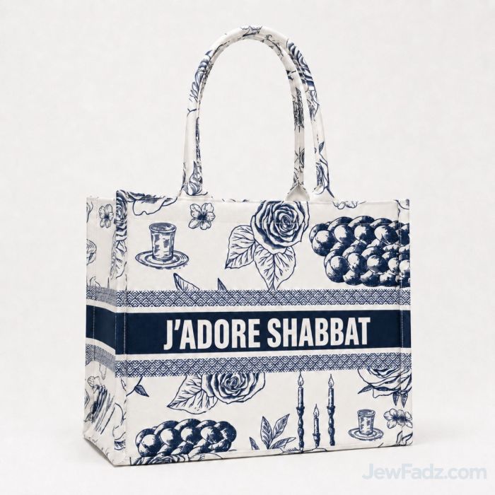 J'adore Shabbat blue polyester cotton canvas tote bag