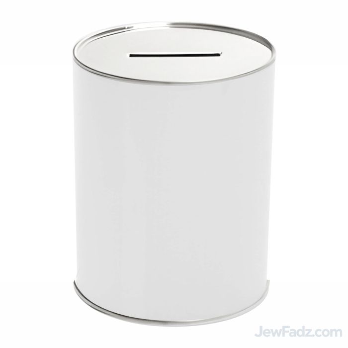 Mini Travel Cardboard Tube Charity Box (Tzedakah Pushka) - 2" diameter, 3" height, blank white surface, with metal top and bottom