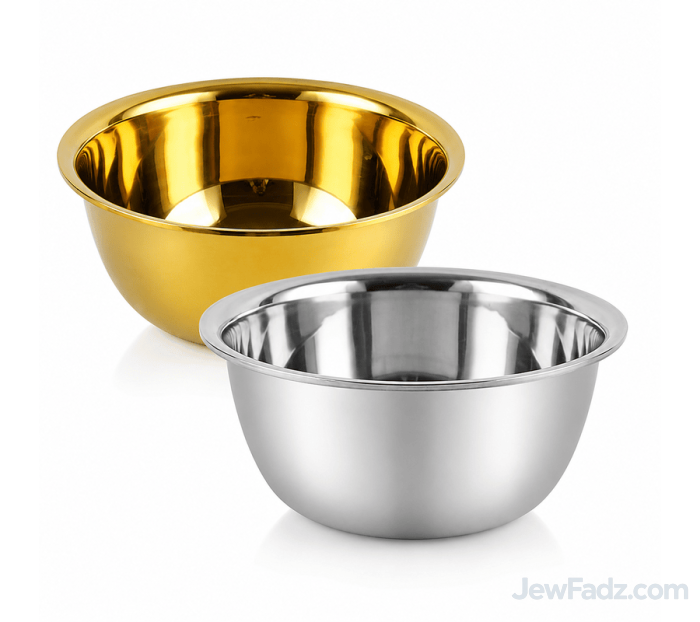 Gold and silver 5-quart stainless steel kitchen mixing bowls