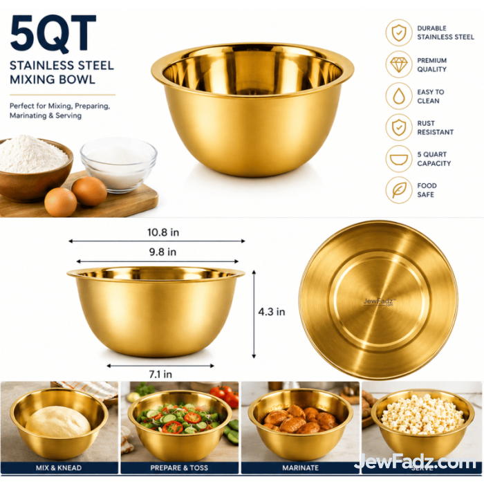 Gold stainless steel mixing bowl for baking and cooking