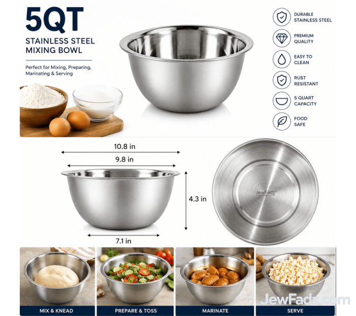 Professional stainless steel kitchen prep bowl