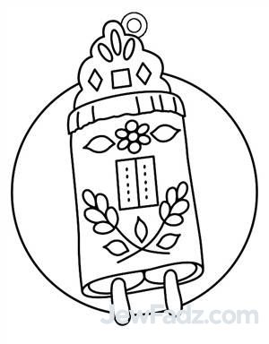 Painted Torah suncatcher ornament with stained-glass effect, perfect for Jewish kids' craft or holiday window decor