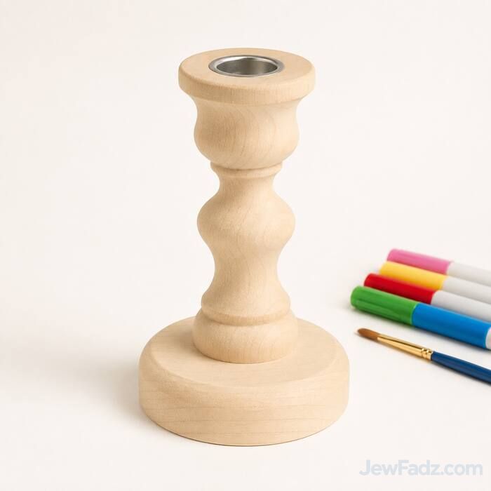 Unfinished 5-inch wooden Shabbos candlestick craft with decorating supplies